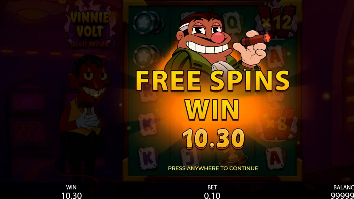 Vinnie Volt: Devil Wilds slot machine interface on a mobile device