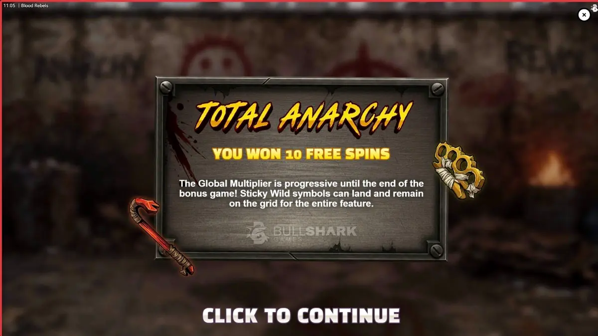 Cenário urbano e rebelde do slot Blood Rebels com símbolos de combate